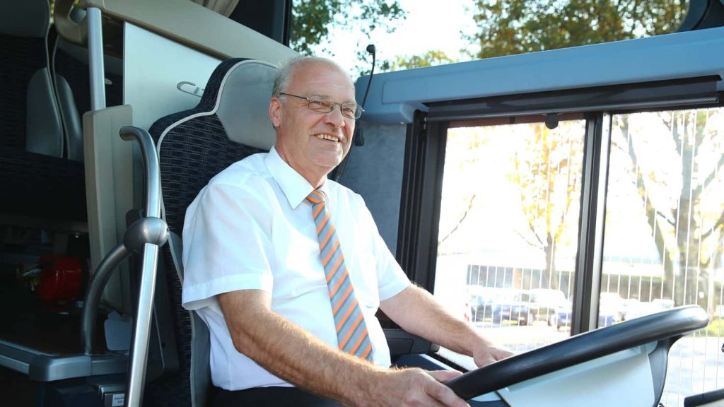 Bus driver at BVB.net sits at the wheel